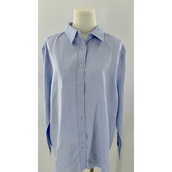 Quince Womens Blue European Linen Long Sleeve Shirt Button Down Blouse Large - Picture 2 of 5
